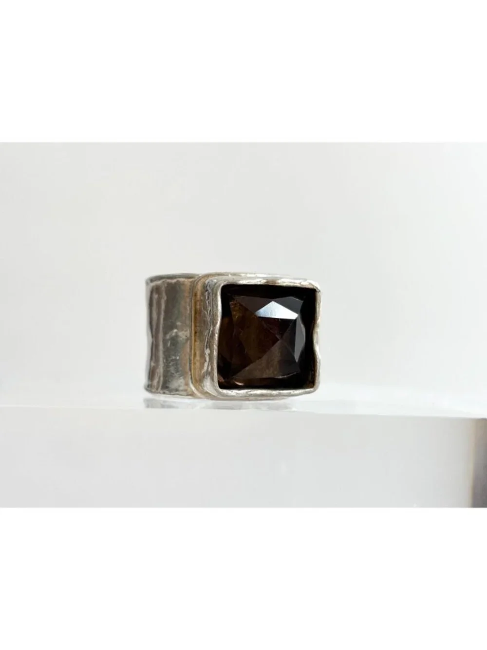 Chunky Smokey Quartz Gemstone Minimalist Sterling Silver 925 Vintage Ring - sz 7